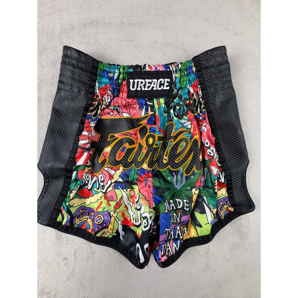 Fairtex x URFACE Muay Thai Shorts Mens Large Graffiti Print Carbon Fiber Black